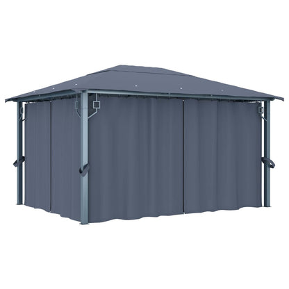 Gazebo con Tende e Luci LED 400x300 cm Antracite in Alluminio | homemem39