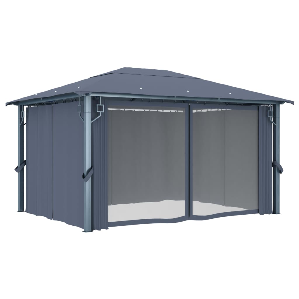 Gazebo con Tende e Luci LED 400x300 cm Antracite in Alluminio | homemem39