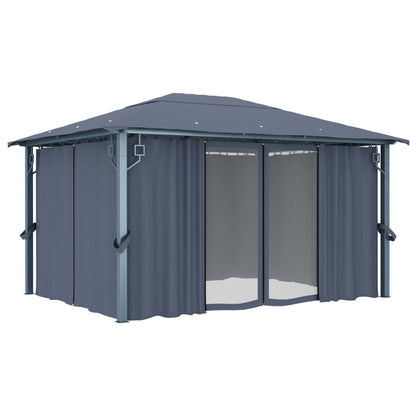 Gazebo con Tende e Luci LED 400x300 cm Antracite in Alluminio | homemem39