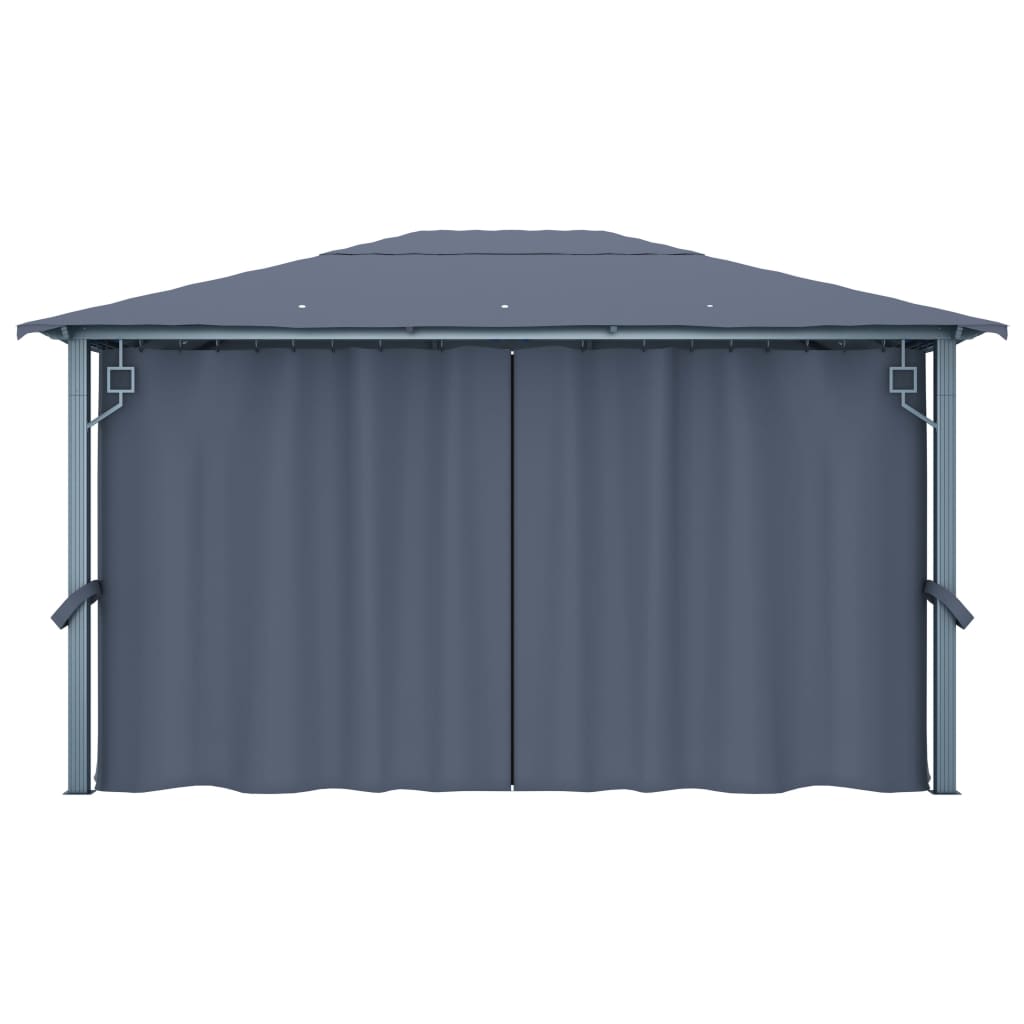 Gazebo con Tende e Luci LED 400x300 cm Antracite in Alluminio | homemem39