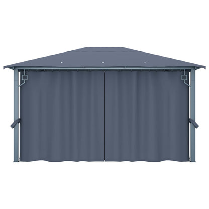 Gazebo con Tende e Luci LED 400x300 cm Antracite in Alluminio | homemem39