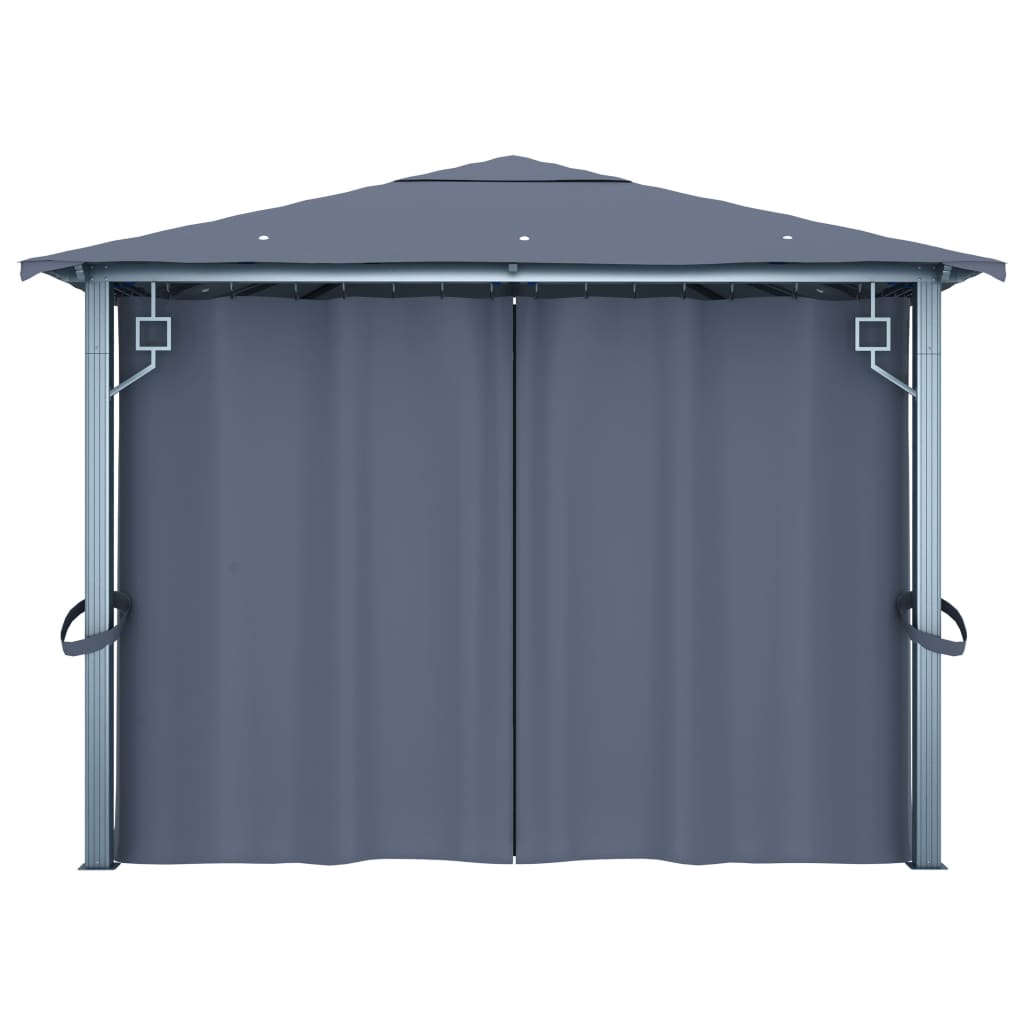 Gazebo con Tende e Luci LED 400x300 cm Antracite in Alluminio | homemem39