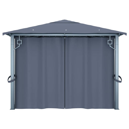Gazebo con Tende e Luci LED 400x300 cm Antracite in Alluminio | homemem39
