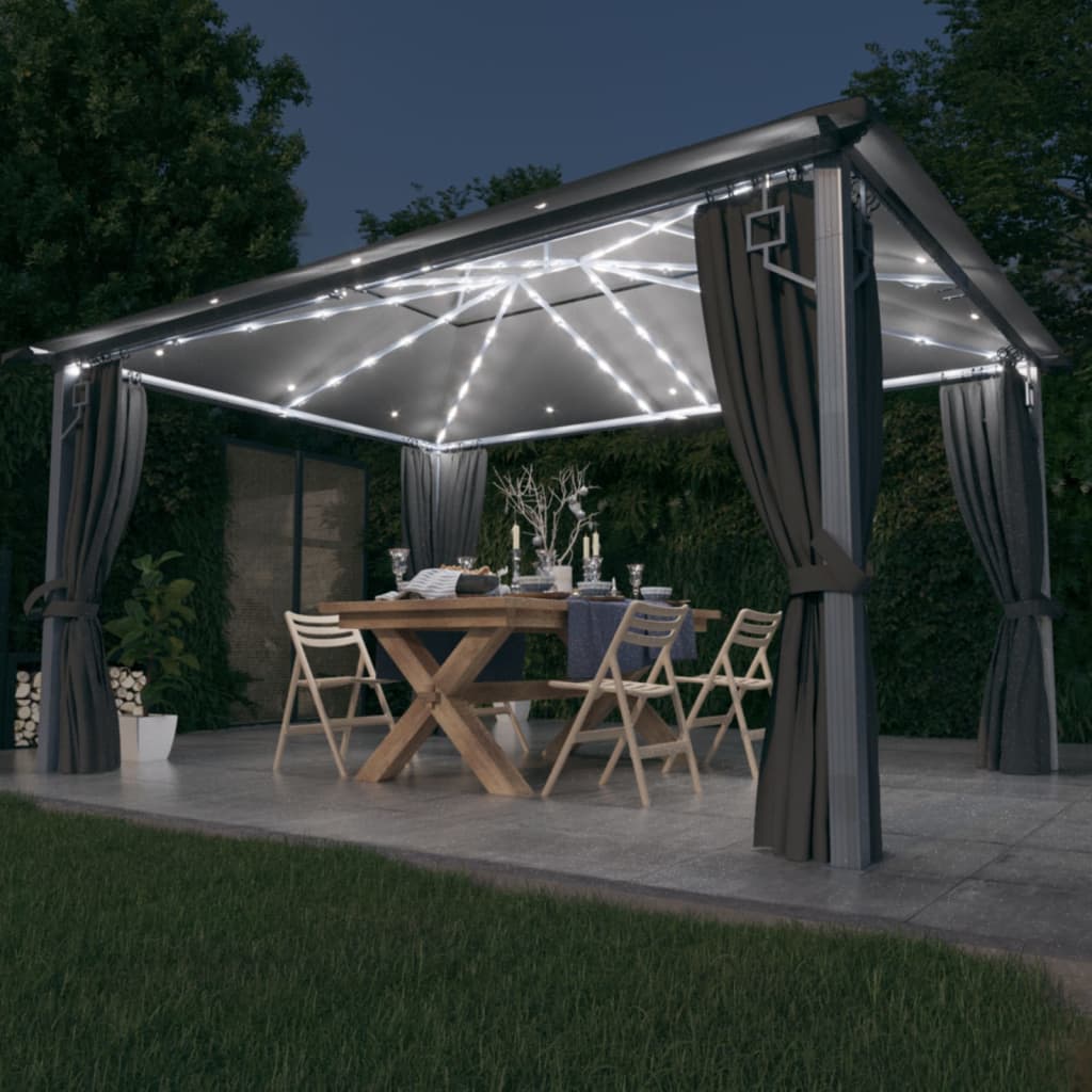 Gazebo con Tende e Luci LED 400x300 cm Antracite in Alluminio | homemem39