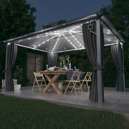 Gazebo con Tende e Luci LED 400x300 cm Antracite in Alluminio | homemem39