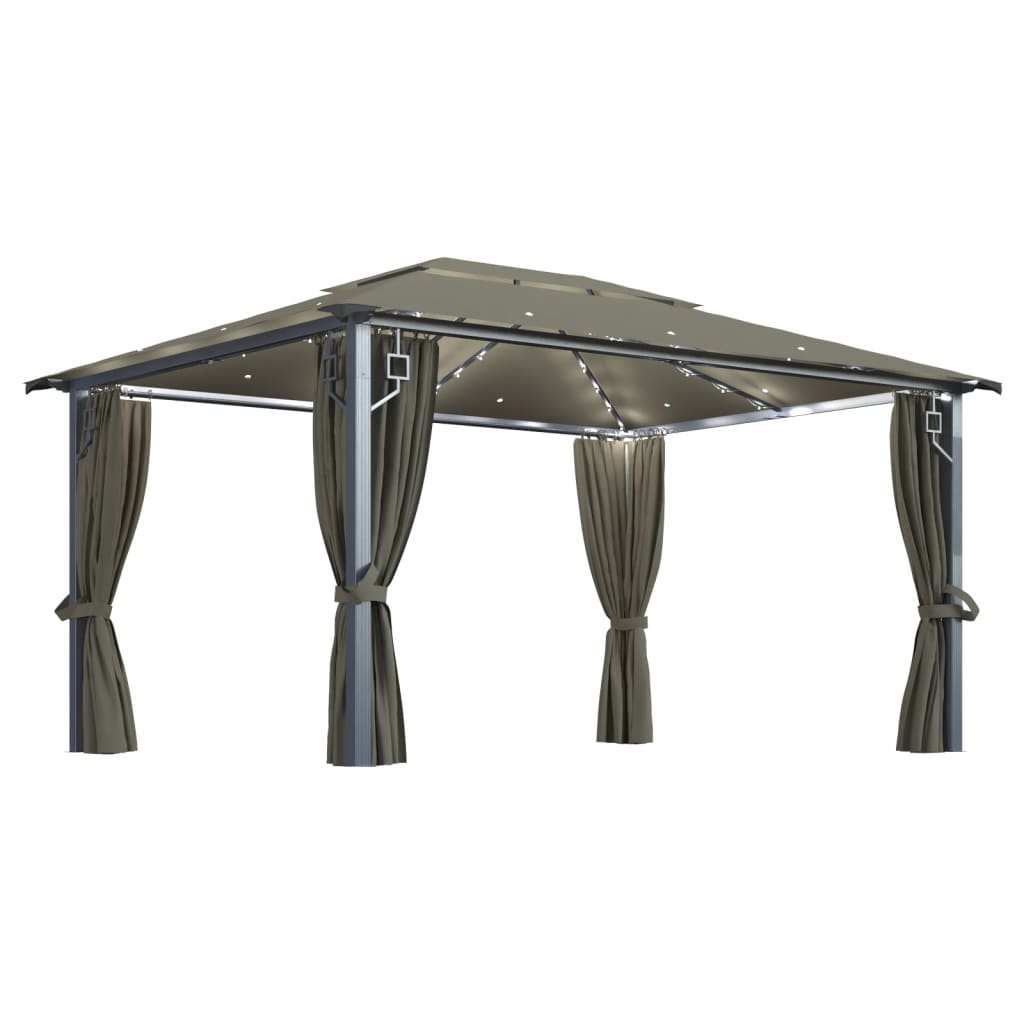 Gazebo con Tende e Luci LED 400x300 cm Grigio Talpa Alluminio | homemem39