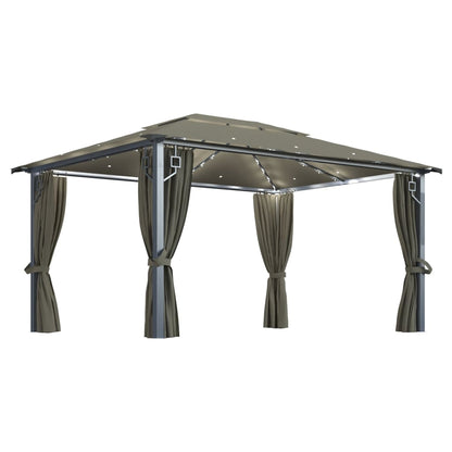 Gazebo con Tende e Luci LED 400x300 cm Grigio Talpa Alluminio | homemem39