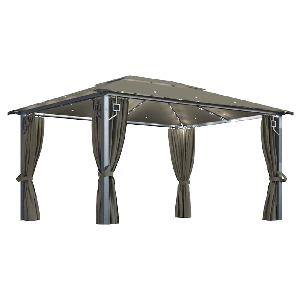 Gazebo con Tende e Luci LED 400x300 cm Grigio Talpa Alluminio