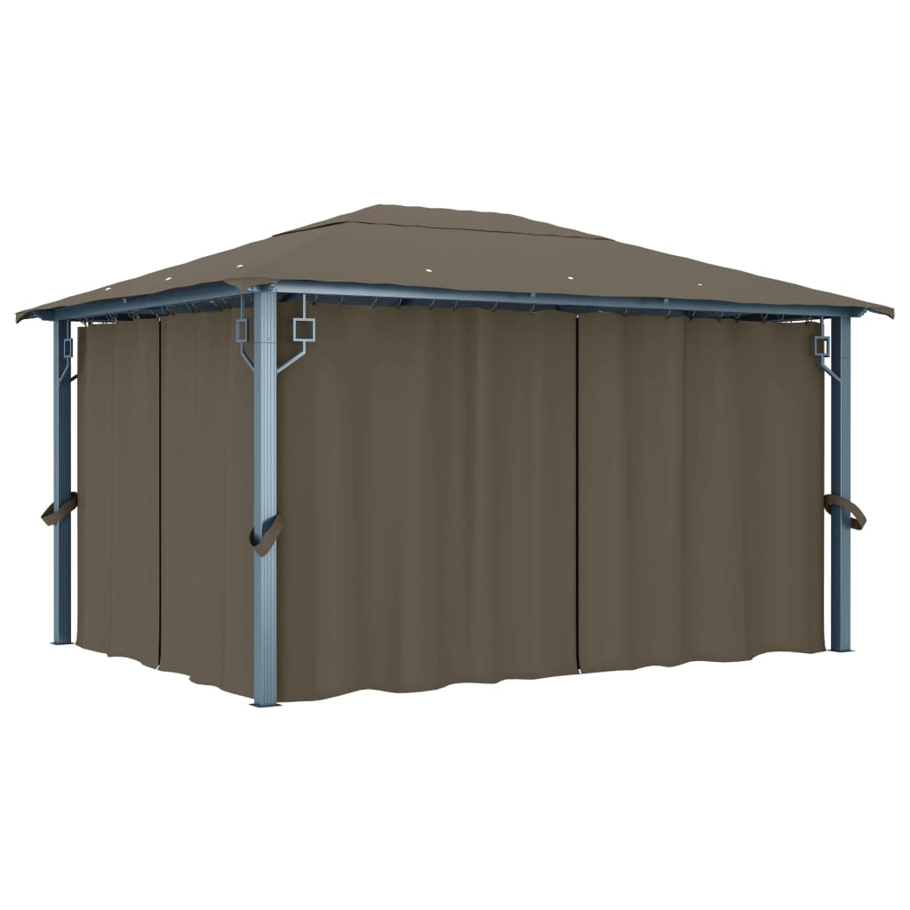 Gazebo con Tende e Luci LED 400x300 cm Grigio Talpa Alluminio | homemem39