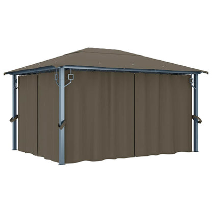 Gazebo con Tende e Luci LED 400x300 cm Grigio Talpa Alluminio