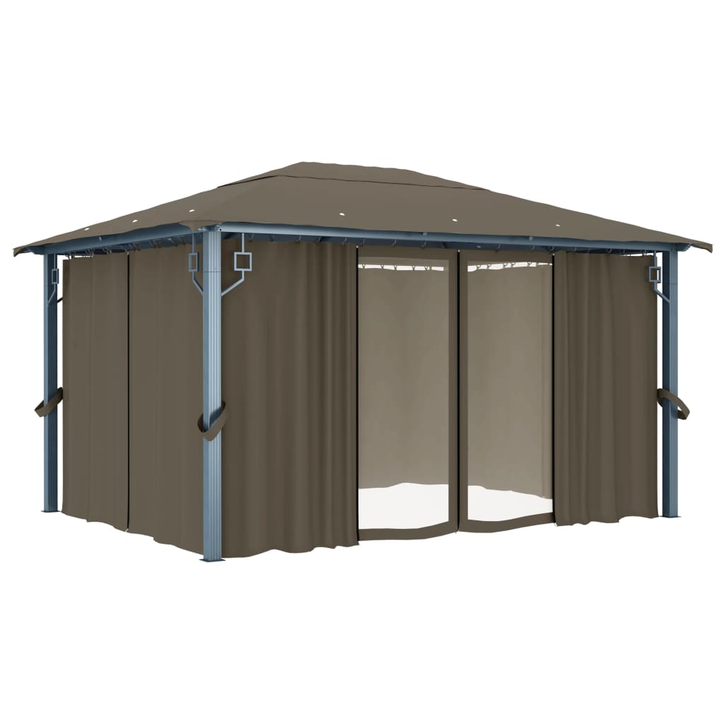Gazebo con Tende e Luci LED 400x300 cm Grigio Talpa Alluminio | homemem39