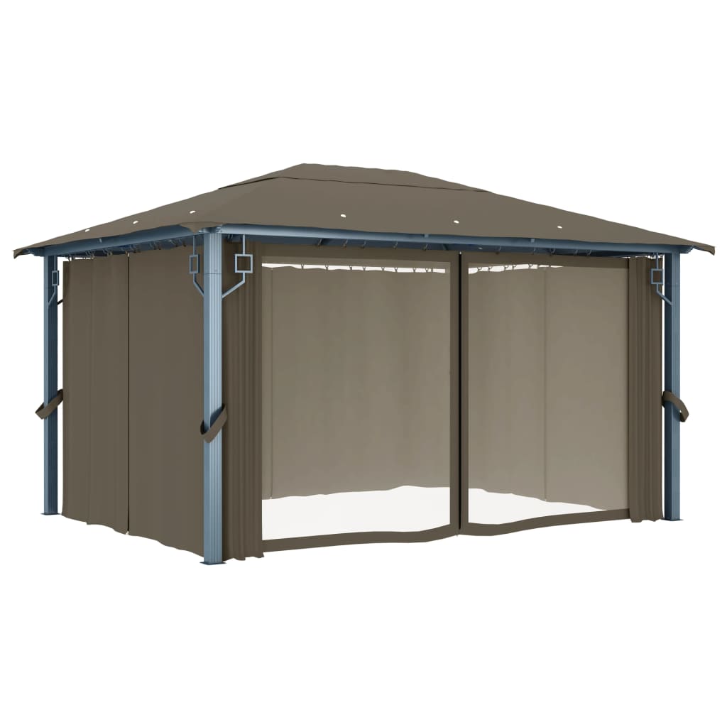 Gazebo con Tende e Luci LED 400x300 cm Grigio Talpa Alluminio | homemem39