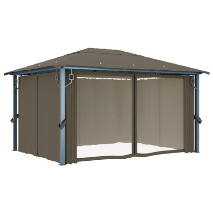 Gazebo con Tende e Luci LED 400x300 cm Grigio Talpa Alluminio | homemem39