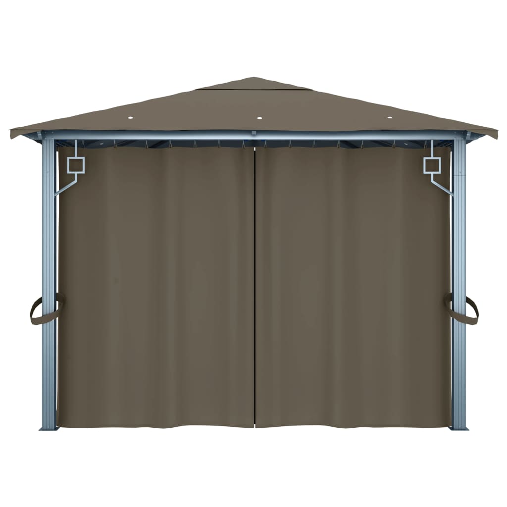 Gazebo con Tende e Luci LED 400x300 cm Grigio Talpa Alluminio | homemem39