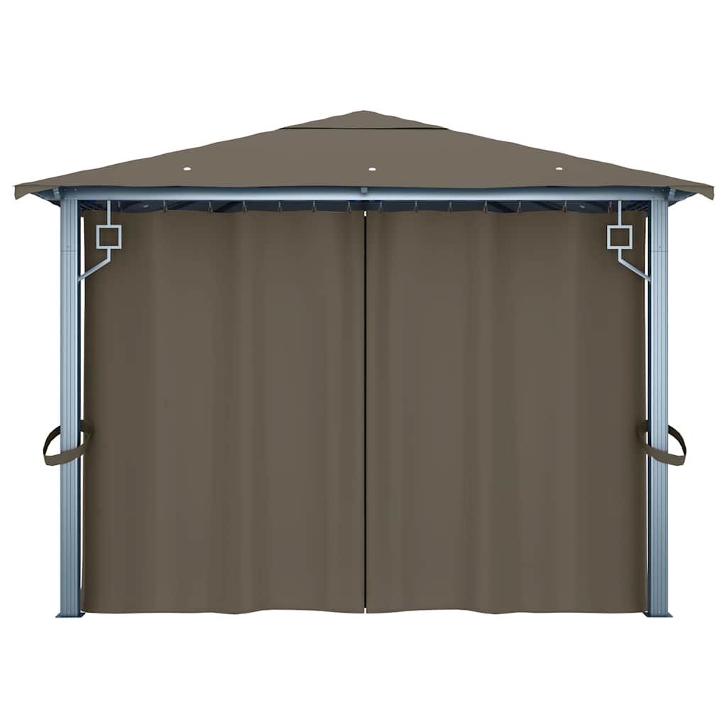 Gazebo con Tende e Luci LED 400x300 cm Grigio Talpa Alluminio