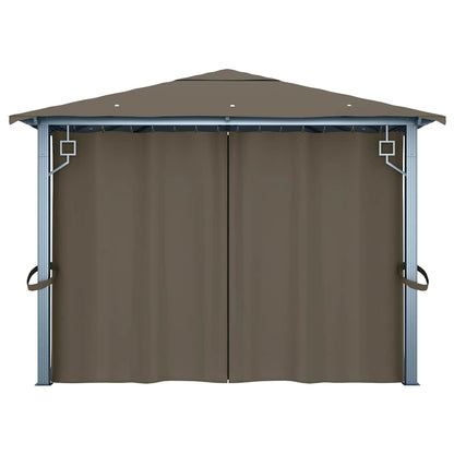 Gazebo con Tende e Luci LED 400x300 cm Grigio Talpa Alluminio