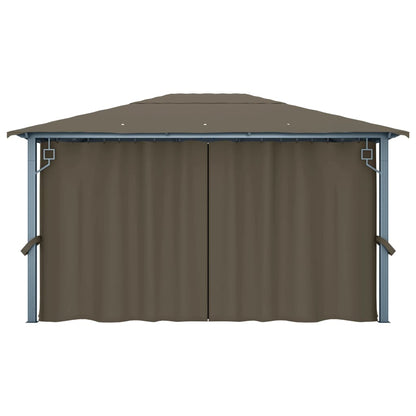 Gazebo con Tende e Luci LED 400x300 cm Grigio Talpa Alluminio | homemem39