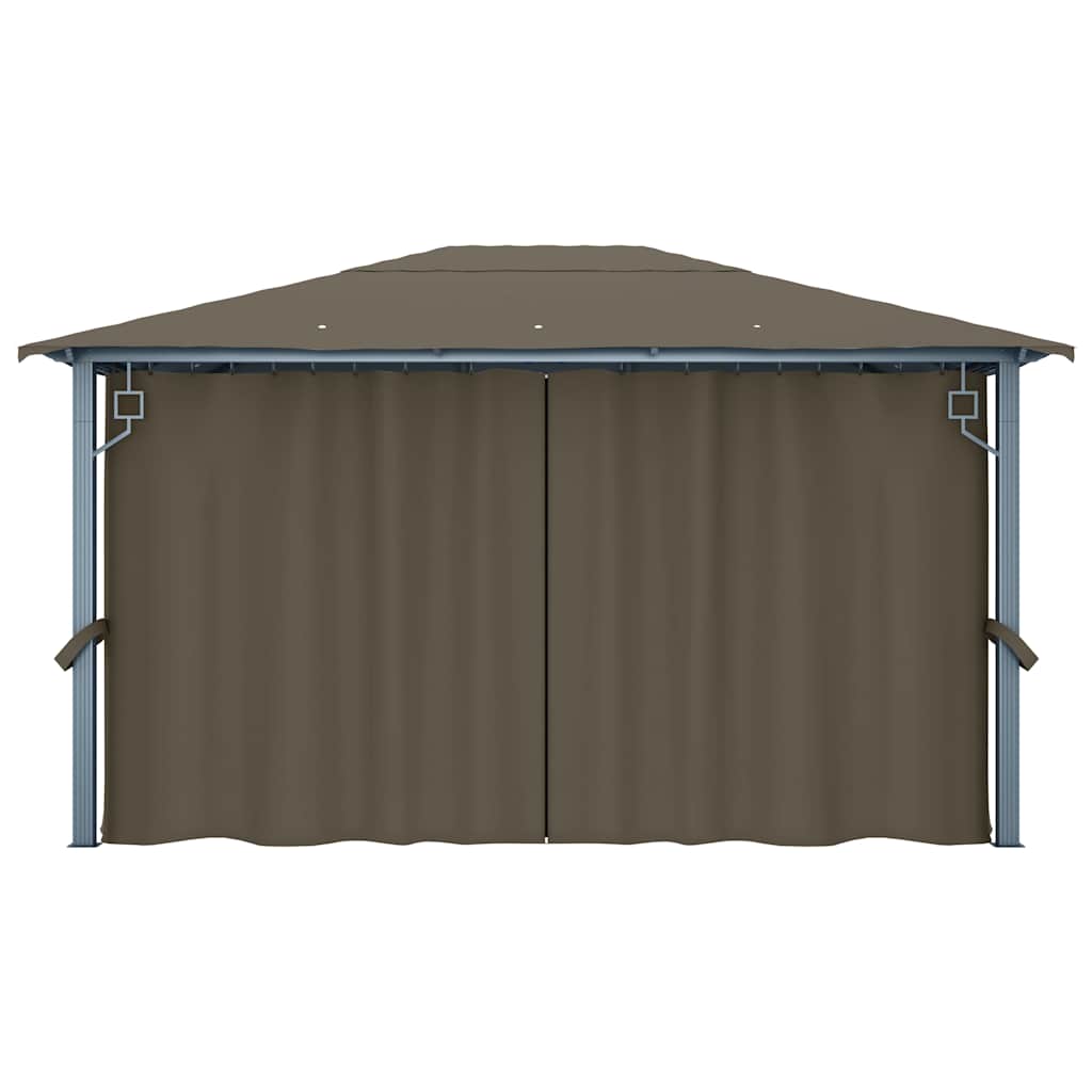 Gazebo con Tende e Luci LED 400x300 cm Grigio Talpa Alluminio