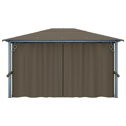 Gazebo con Tende e Luci LED 400x300 cm Grigio Talpa Alluminio