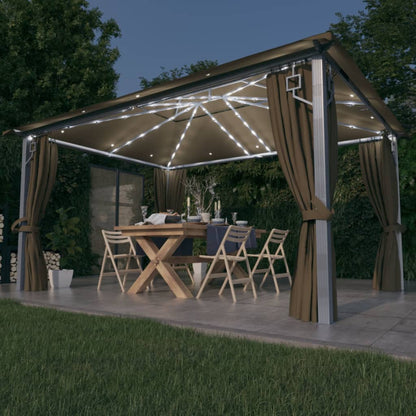 Gazebo con Tende e Luci LED 400x300 cm Grigio Talpa Alluminio | homemem39