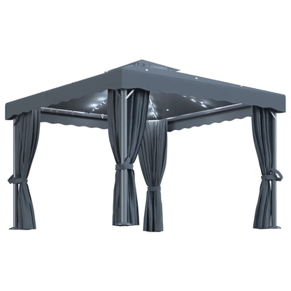 Gazebo con Tende e Stringa di Luci LED 3x3 m Antracite | homemem39