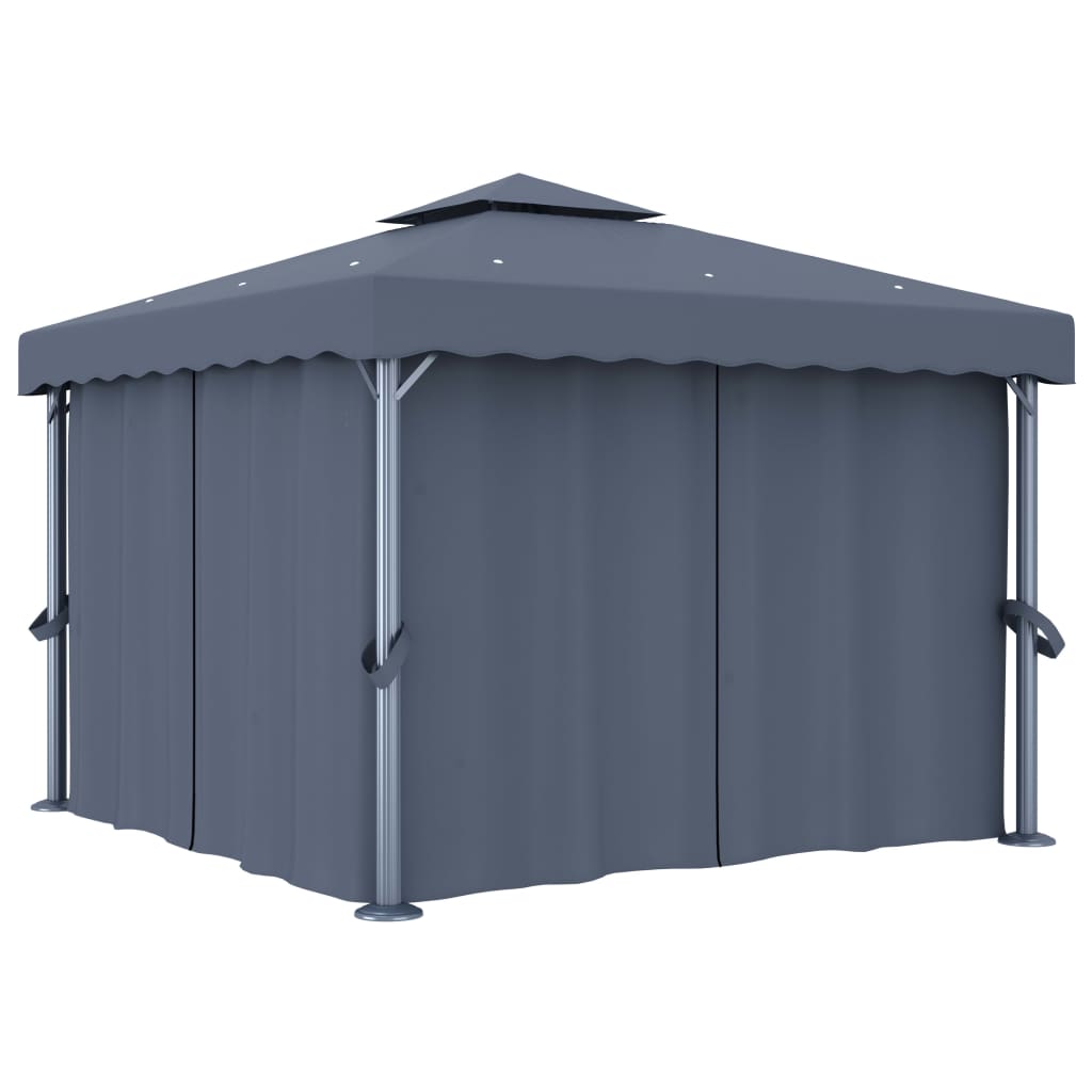Gazebo con Tende e Stringa di Luci LED 3x3 m Antracite | homemem39