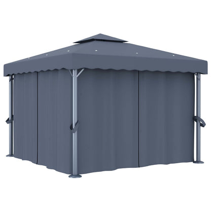 Gazebo con Tende e Stringa di Luci LED 3x3 m Antracite | homemem39
