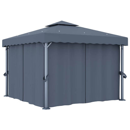 Gazebo con Tende e Stringa di Luci LED 3x3 m Antracite
