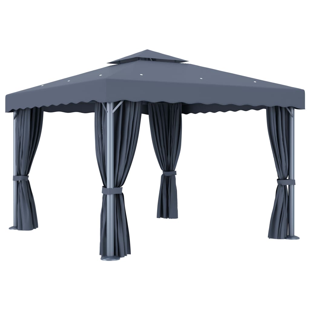 Gazebo con Tende e Stringa di Luci LED 3x3 m Antracite | homemem39