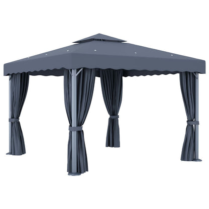 Gazebo con Tende e Stringa di Luci LED 3x3 m Antracite | homemem39