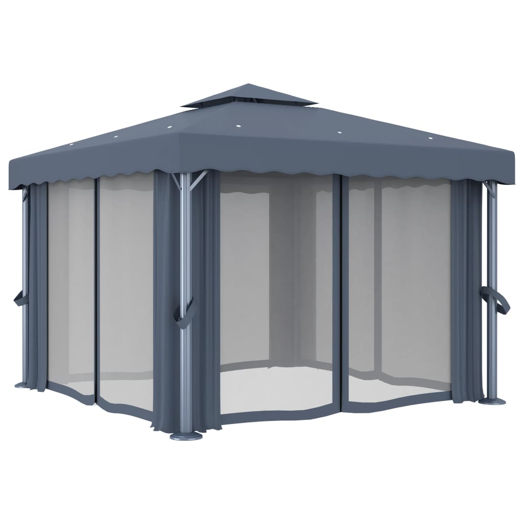 Gazebo con Tende e Stringa di Luci LED 3x3 m Antracite | homemem39