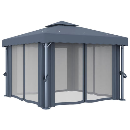 Gazebo con Tende e Stringa di Luci LED 3x3 m Antracite | homemem39