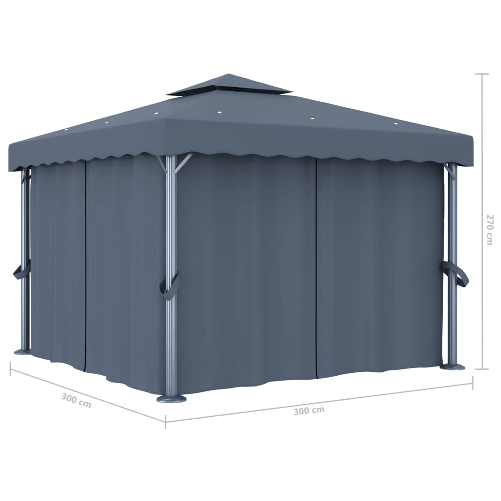 Gazebo con Tende e Stringa di Luci LED 3x3 m Antracite | homemem39