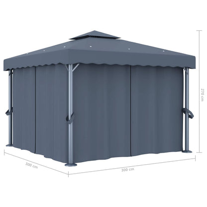 Gazebo con Tende e Stringa di Luci LED 3x3 m Antracite | homemem39