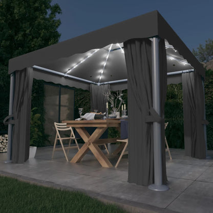 Gazebo con Tende e Stringa di Luci LED 3x3 m Antracite | homemem39
