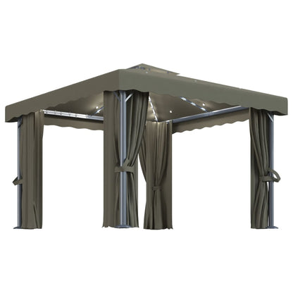 Gazebo con Tende e Stringa di Luci LED 3x3 m Grigio Talpa | homemem39