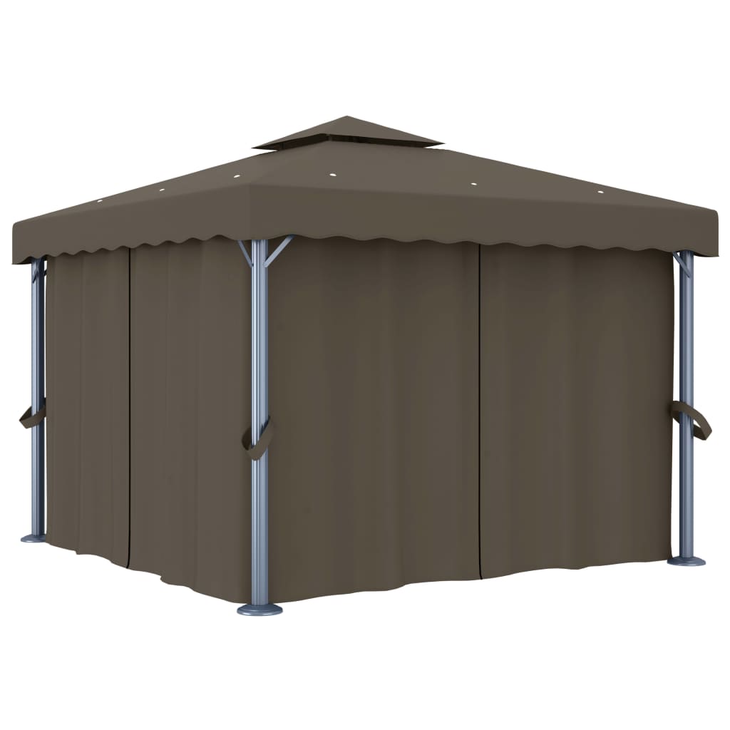 Gazebo con Tende e Stringa di Luci LED 3x3 m Grigio Talpa | homemem39