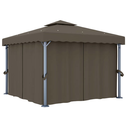 Gazebo con Tende e Stringa di Luci LED 3x3 m Grigio Talpa | homemem39