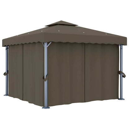 Gazebo con Tende e Stringa di Luci LED 3x3 m Grigio Talpa