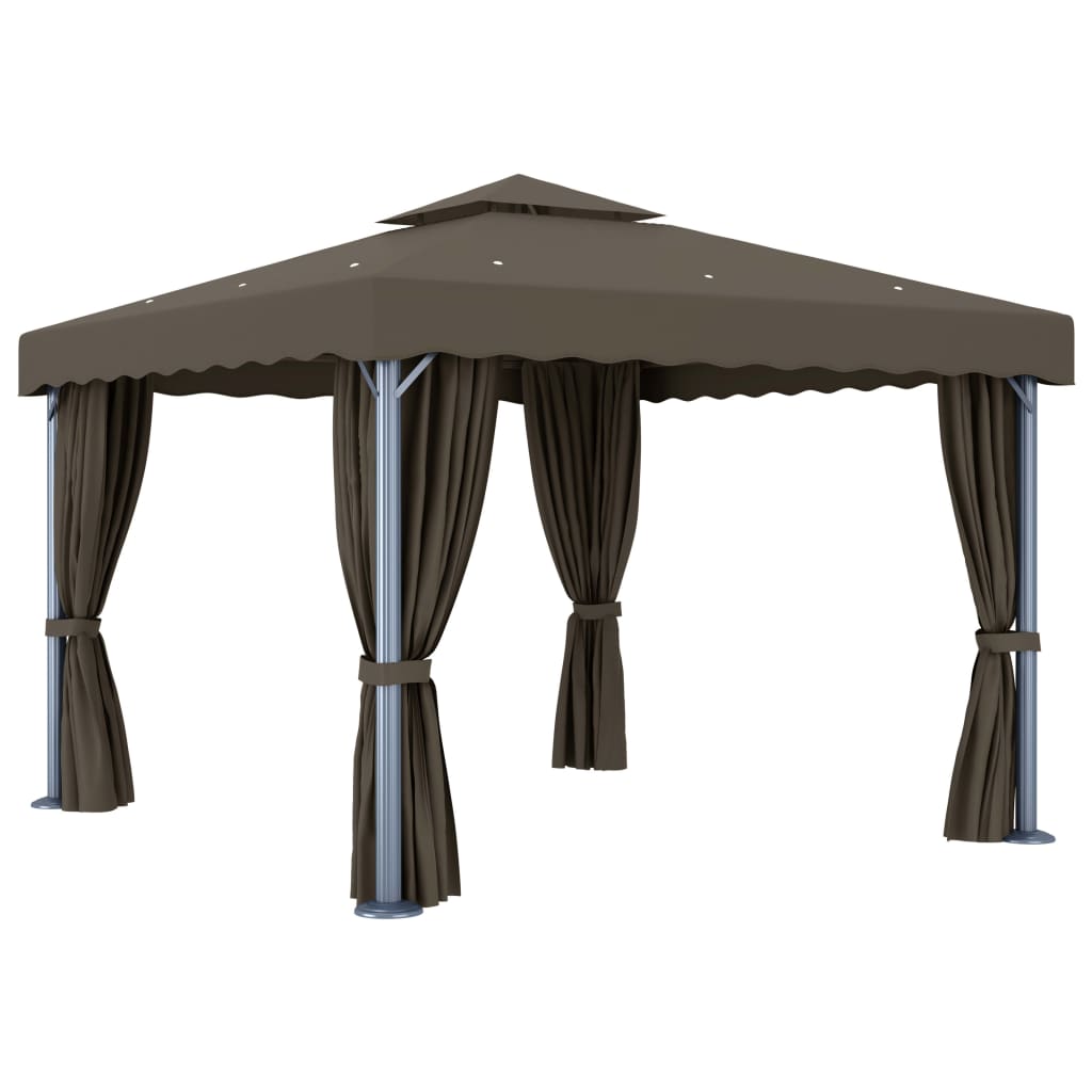 Gazebo con Tende e Stringa di Luci LED 3x3 m Grigio Talpa | homemem39