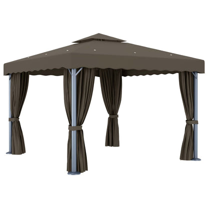 Gazebo con Tende e Stringa di Luci LED 3x3 m Grigio Talpa | homemem39