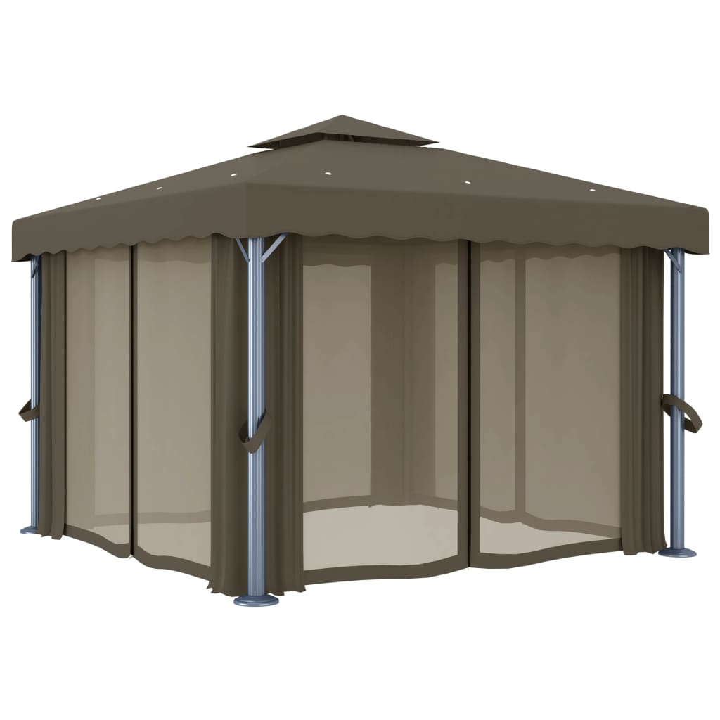 Gazebo con Tende e Stringa di Luci LED 3x3 m Grigio Talpa | homemem39