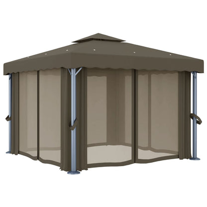 Gazebo con Tende e Stringa di Luci LED 3x3 m Grigio Talpa | homemem39