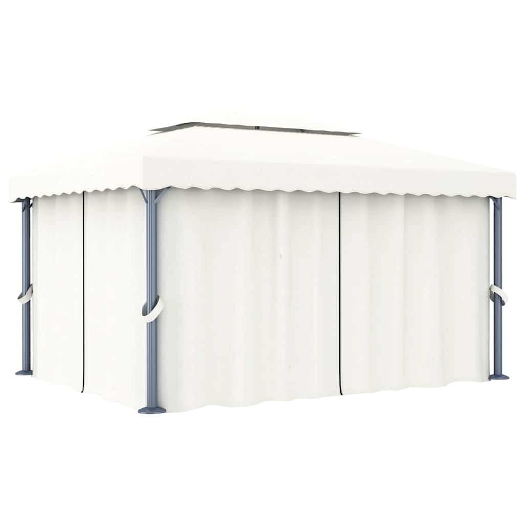 Gazebo con Tende e Stringa di Luci LED 4x3 m Bianco Crema | homemem39