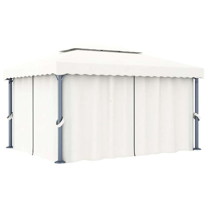 Gazebo con Tende e Stringa di Luci LED 4x3 m Bianco Crema | homemem39