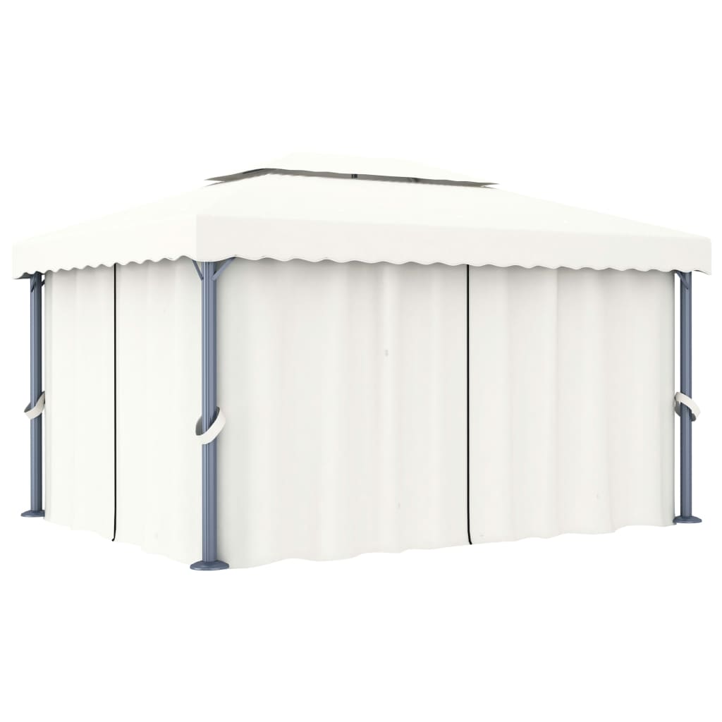 Gazebo con Tende e Stringa di Luci LED 4x3 m Bianco Crema - homemem39