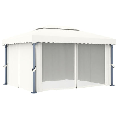 Gazebo con Tende e Stringa di Luci LED 4x3 m Bianco Crema - homemem39