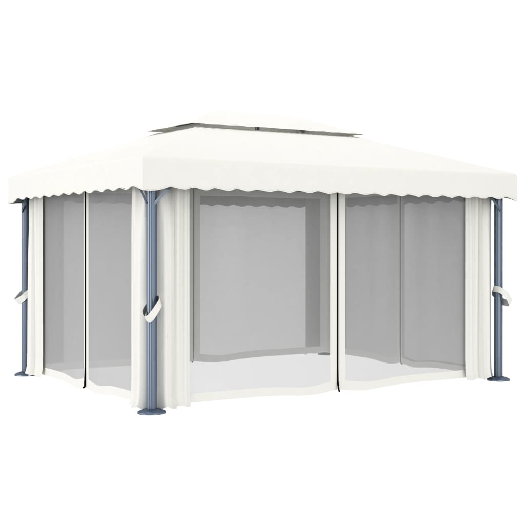Gazebo con Tende e Stringa di Luci LED 4x3 m Bianco Crema - homemem39