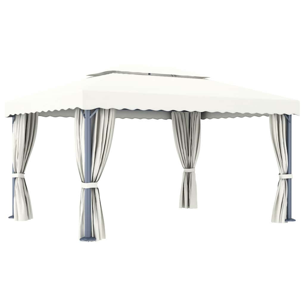 Gazebo con Tende e Stringa di Luci LED 4x3 m Bianco Crema | homemem39