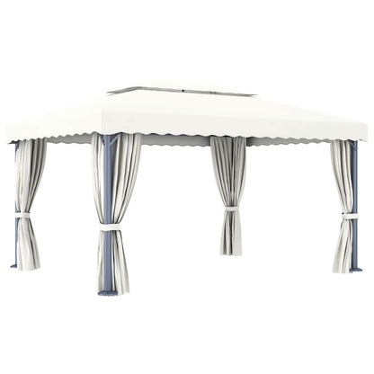 Gazebo con Tende e Stringa di Luci LED 4x3 m Bianco Crema | homemem39
